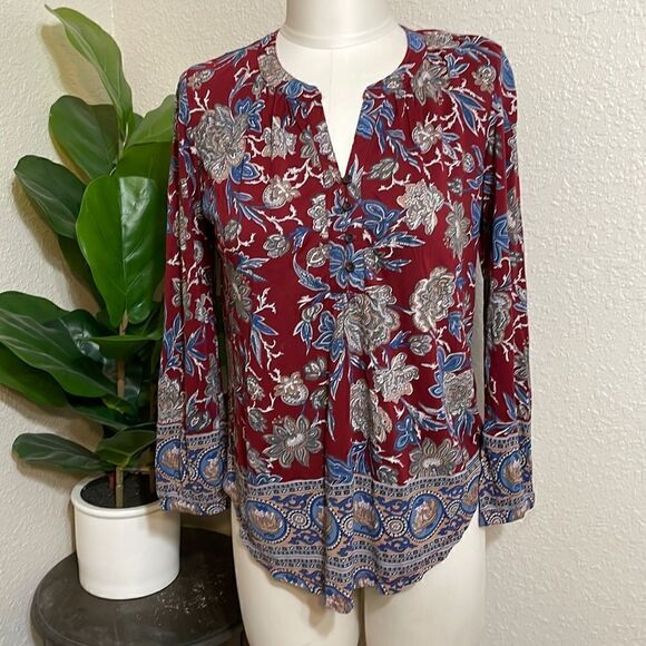 Lucky Brand | red and blue floral print top - Picture 1 of 10